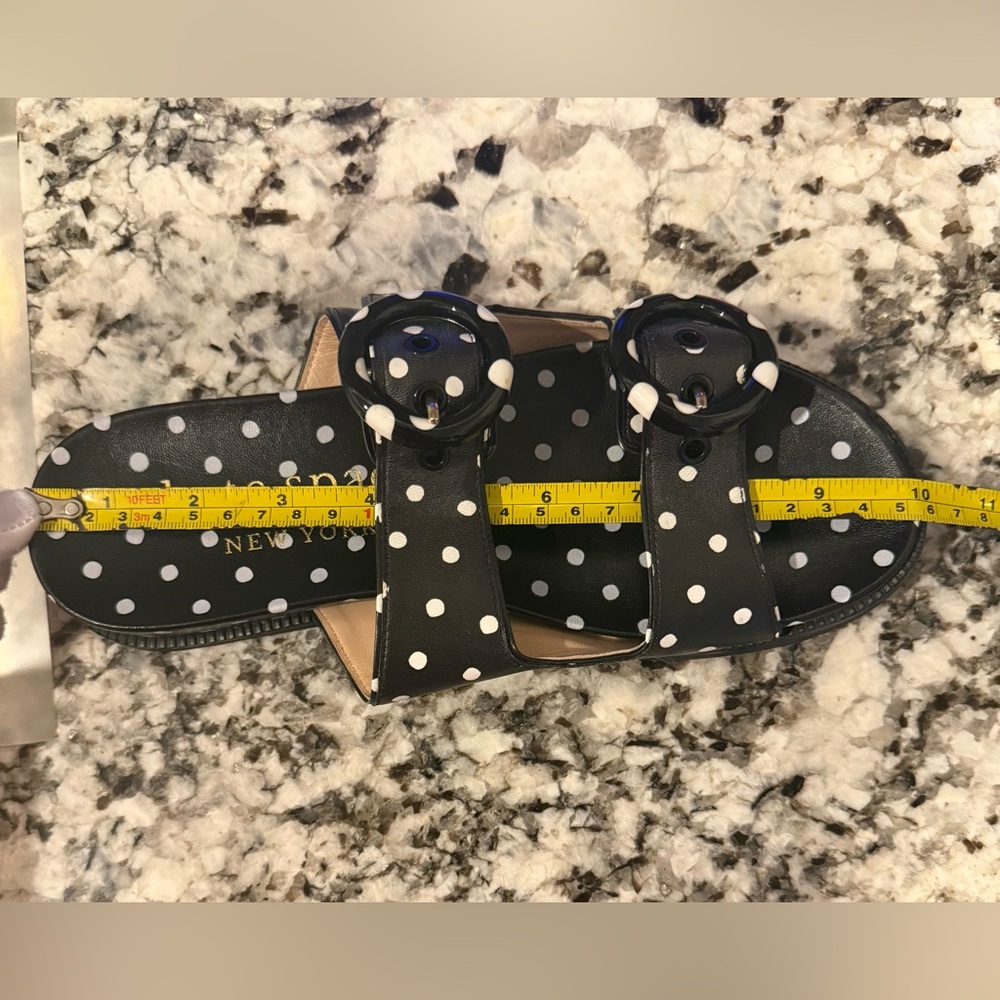 kate spade Black and White Polka Dot Double Buckle Slide Sandals - Picture 4 of 6